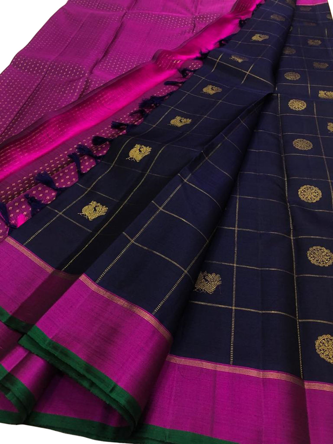 Blue Kanjeevaram Handloom Pure Silk Saree - Luxurion World