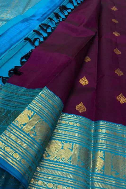 Purple Kanjeevaram Handloom Pure Silk Saree - Luxurion World