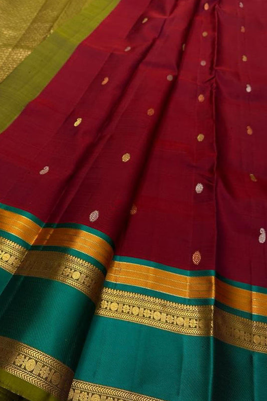 Maroon Kanjeevaram Handloom Pure Silk Saree - Luxurion World