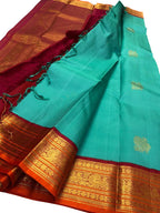 Blue Kanjeevaram Handloom Pure Silk Saree - Luxurion World