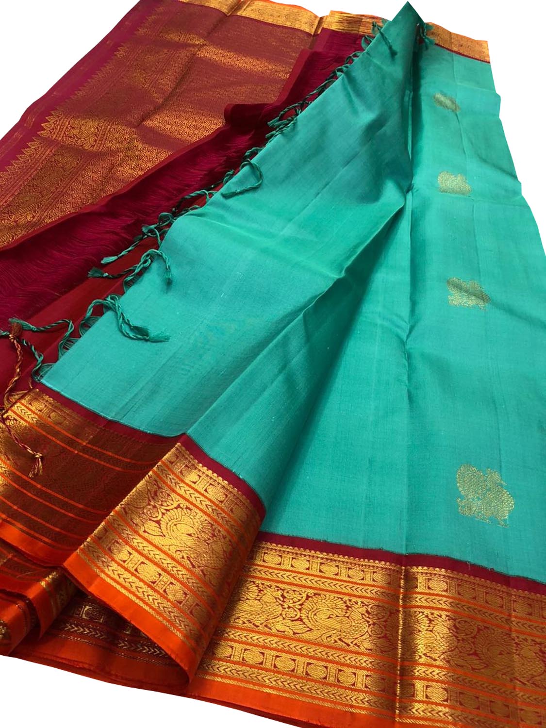 Blue Kanjeevaram Handloom Pure Silk Saree - Luxurion World