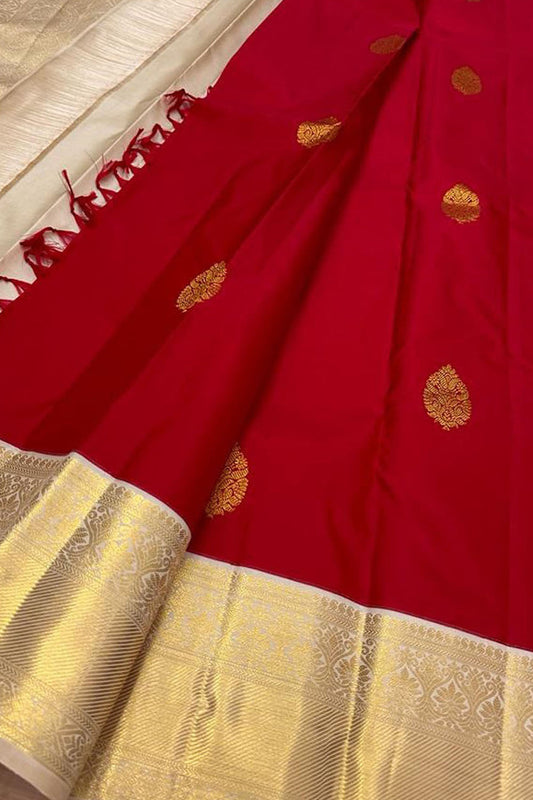 Red Kanjeevaram Handloom Pure Silk Saree - Luxurion World