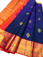 Blue Kanjeevaram Handloom Pure Silk Saree - Luxurion World