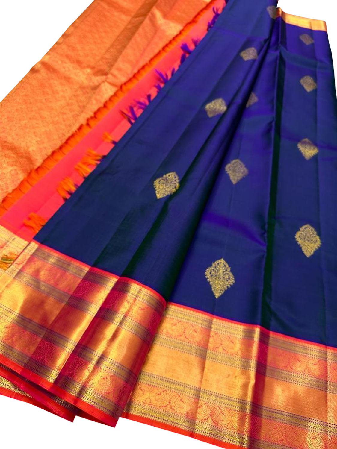 Blue Kanjeevaram Handloom Pure Silk Saree - Luxurion World