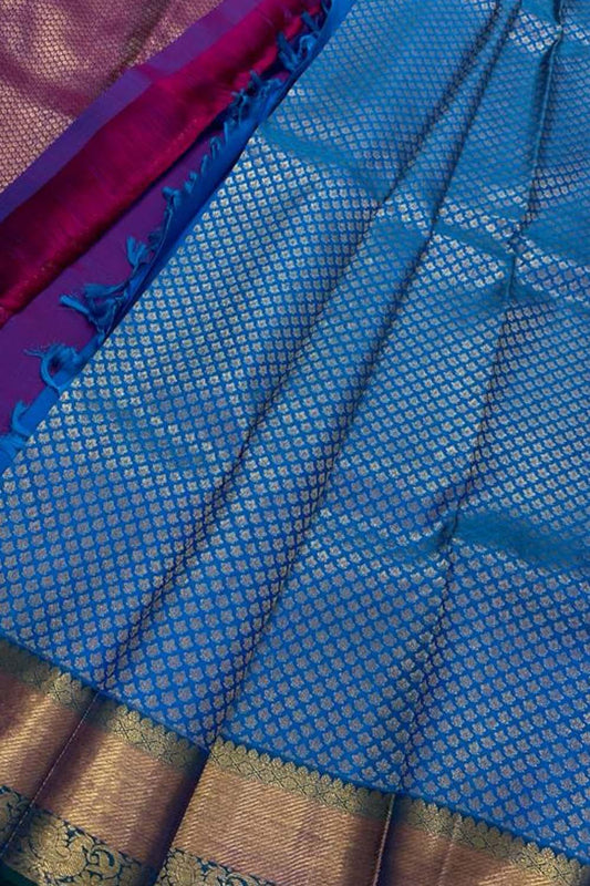 Blue Kanjeevaram Handloom Pure Silk Saree - Luxurion World