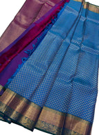 Blue Kanjeevaram Handloom Pure Silk Saree - Luxurion World