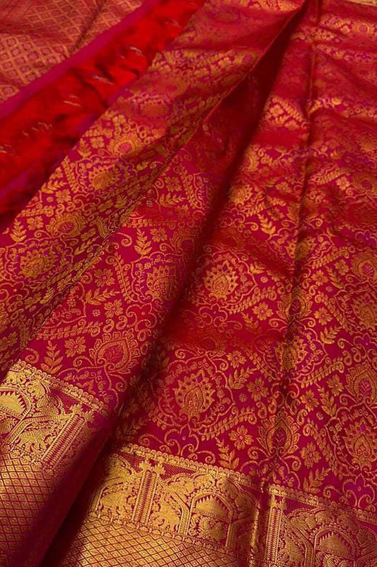Pink Kanjeevaram Handloom Pure Silk Saree - Luxurion World
