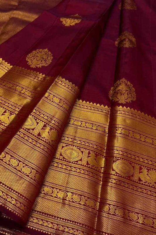 Maroon Kanjeevaram Handloom Pure Silk Saree - Luxurion World