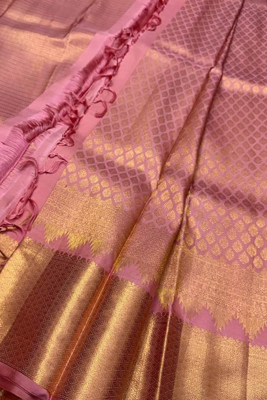 Pink Kanjeevaram Handloom Pure Silk Saree - Luxurion World