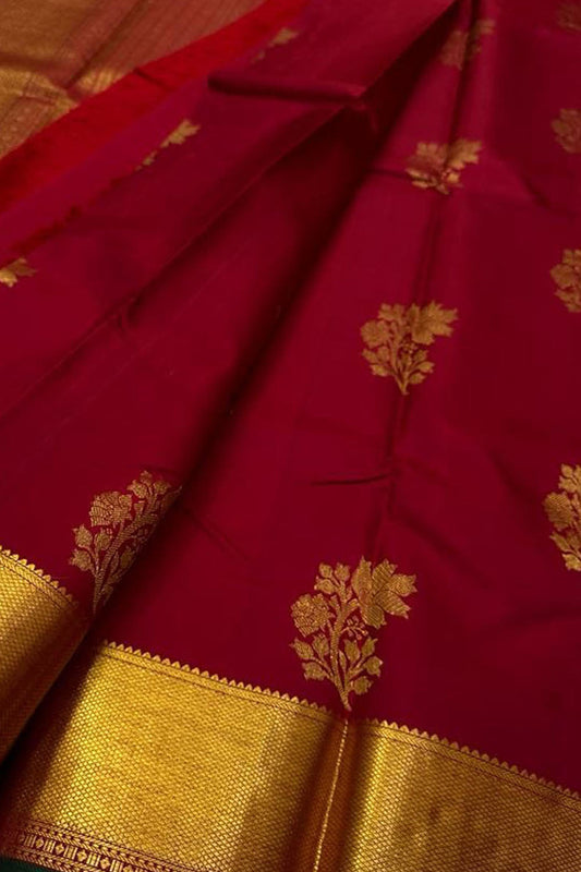 Red Kanjeevaram Handloom Pure Silk Saree - Luxurion World