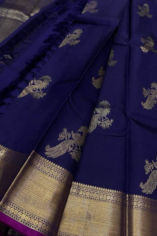 Blue Kanjeevaram Handloom Pure Silk Saree - Luxurion World