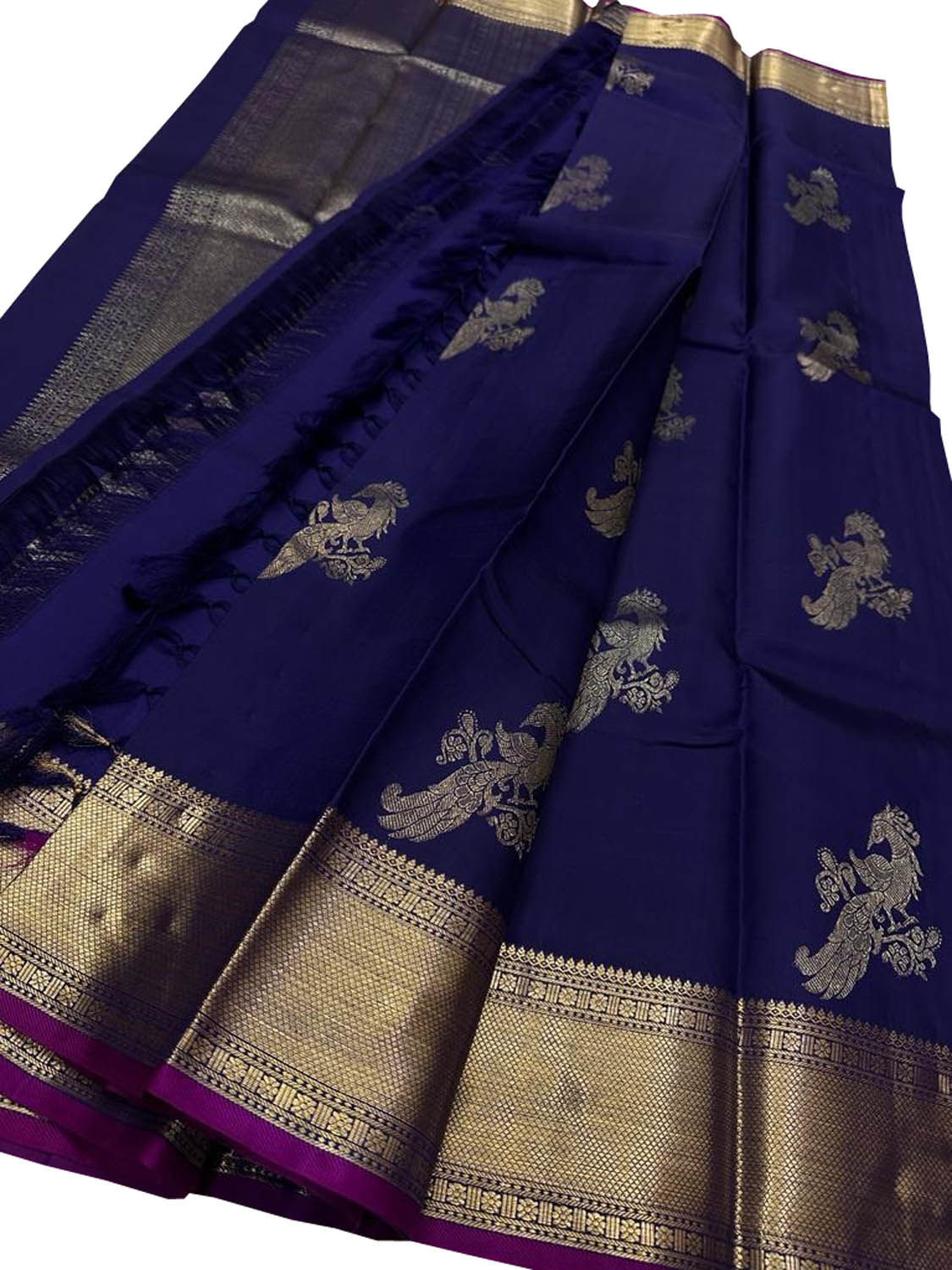 Blue Kanjeevaram Handloom Pure Silk Saree - Luxurion World