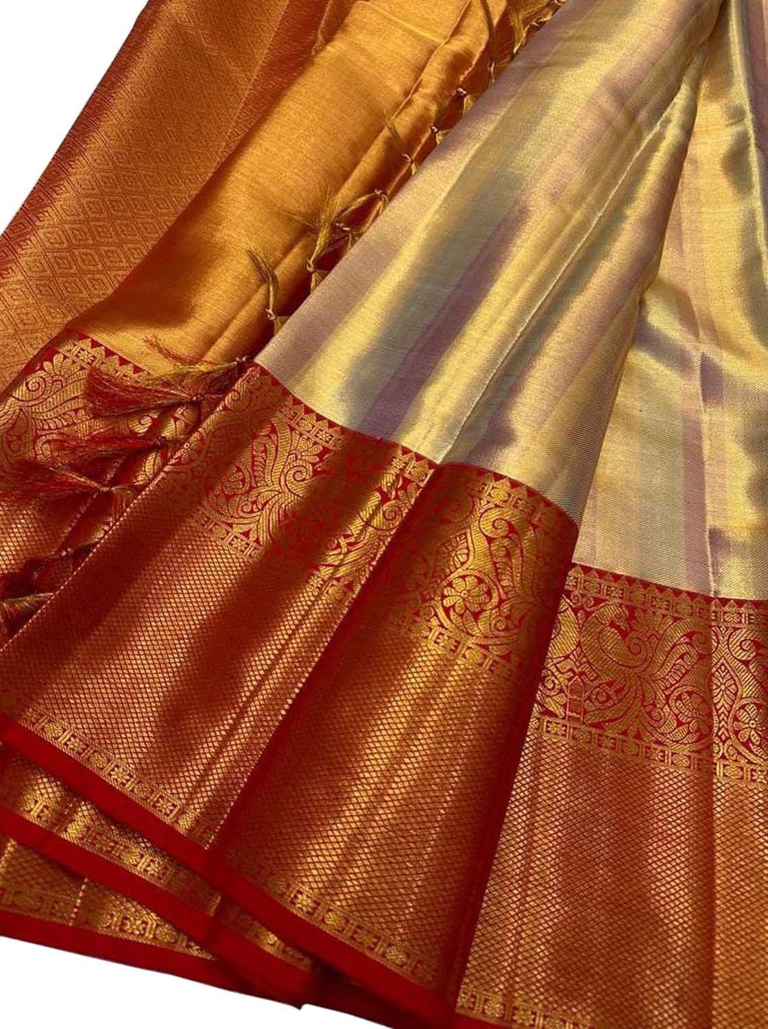 Golden Kanjeevaram Handloom Pure Silk Saree - Luxurion World