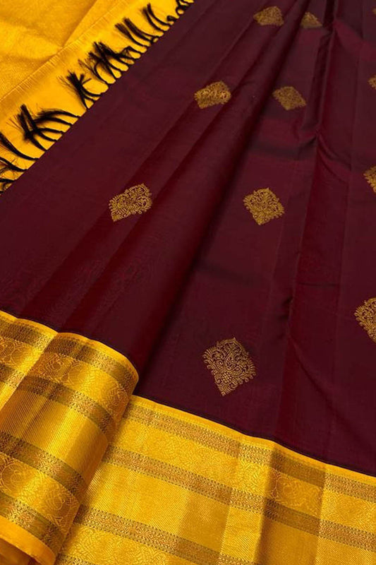 Exquisite Maroon Kanjeevaram Handloom Pure Silk Saree: Timeless Elegance - Luxurion World