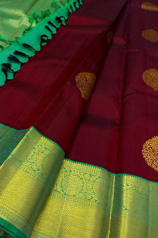 Elegant Maroon Kanjeevaram Handloom Pure Silk Saree: Timeless Grace and Luxury