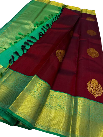 Elegant Maroon Kanjeevaram Handloom Pure Silk Saree: Timeless Grace and Luxury - Luxurion World