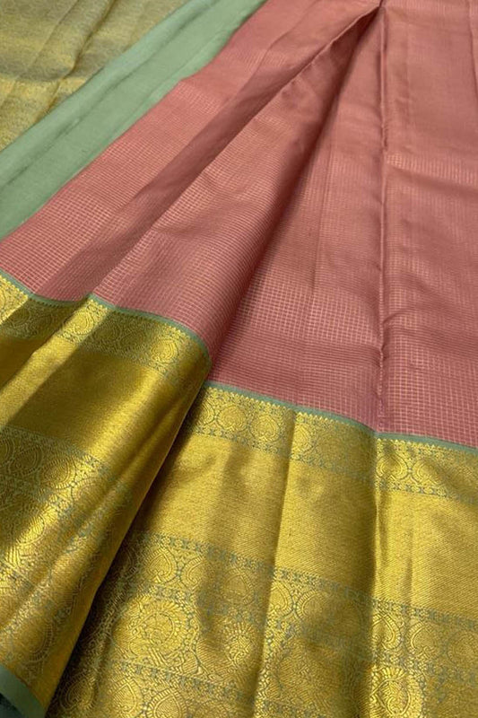 Elegant Pink Kanjeevaram Silk Saree: Timeless Beauty - Luxurion World