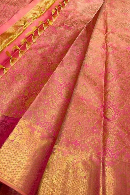 Exquisite Pink Kanjeevaram Handloom Pure Silk Saree: Timeless Elegance