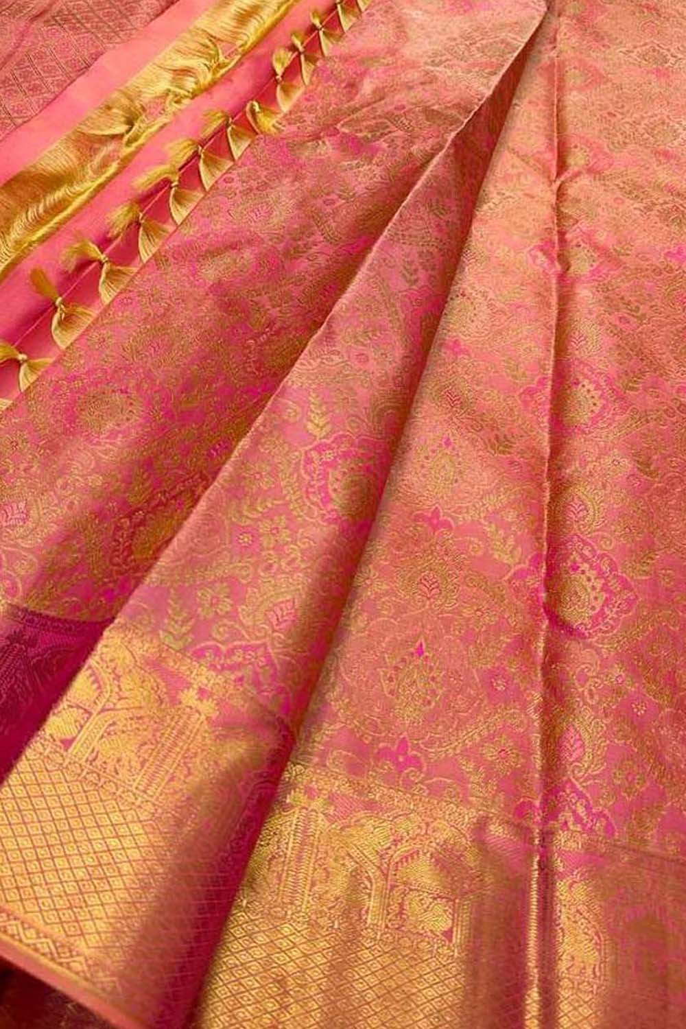 Exquisite Pink Kanjeevaram Handloom Pure Silk Saree: Timeless Elegance - Luxurion World