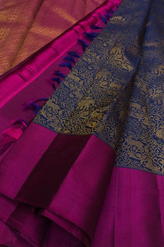 Exquisite Blue Kanjeevaram Handloom Pure Silk Saree: Timeless Elegance