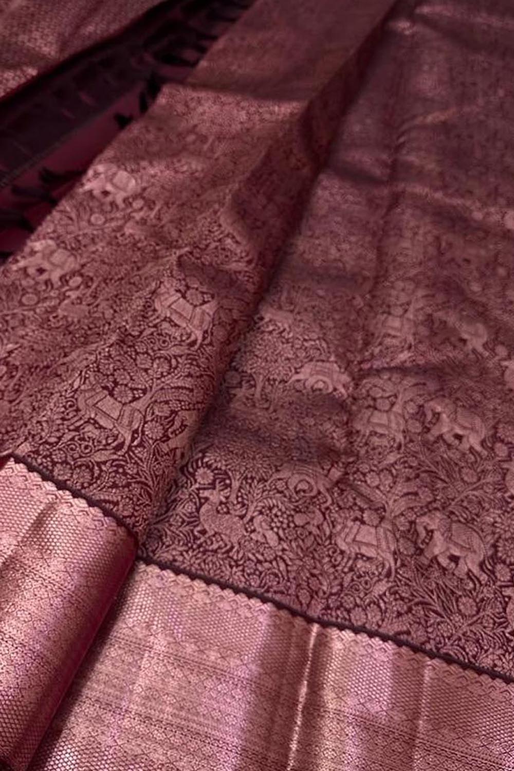 Elegant Maroon Kanjeevaram Handloom Pure Silk Saree - Luxurion World