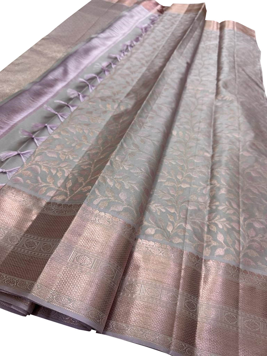 Elegant Grey Kanjeevaram Handloom Pure Silk Saree - Luxurion World