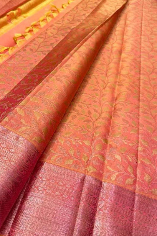 Vibrant Orange and Pink Kanjeevaram Handloom Pure Silk Saree