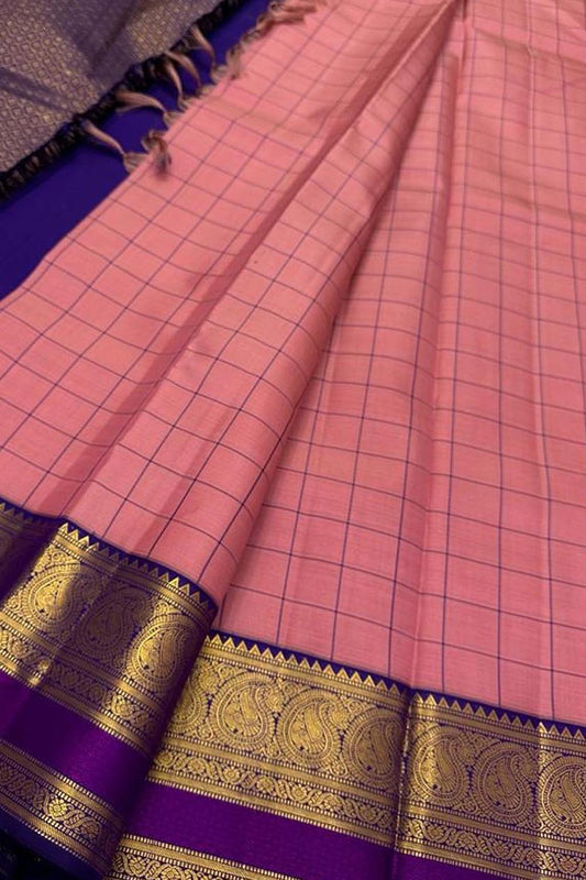 Exquisite Pink Kanjeevaram Handloom Pure Silk Saree: A Timeless Elegance