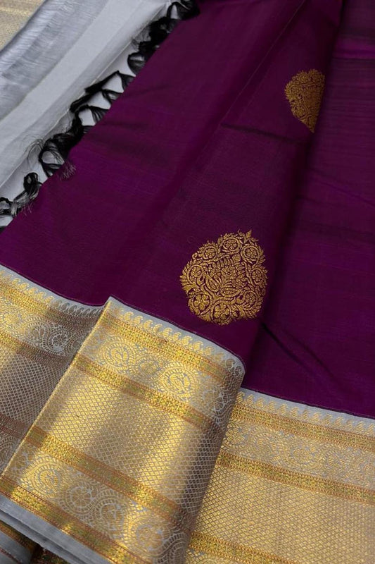 Exquisite Purple Kanjeevaram Handloom Pure Silk Saree: Timeless Elegance