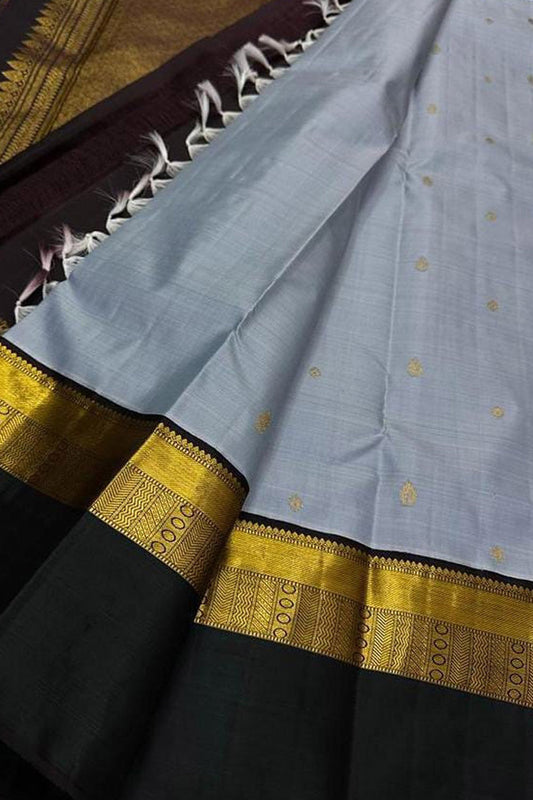 Elegant Grey Kanjeevaram Handloom Pure Silk Saree - Luxurion World