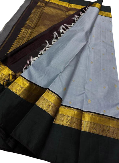 Elegant Grey Kanjeevaram Handloom Pure Silk Saree - Luxurion World