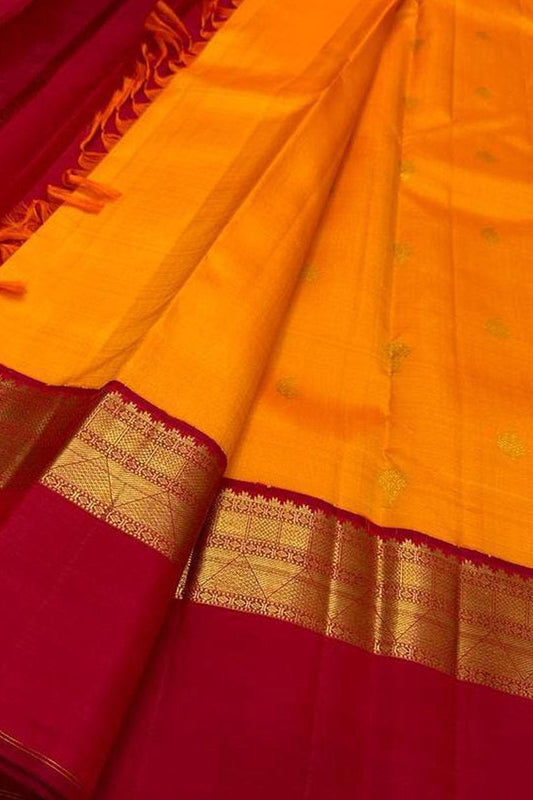 Exquisite Orange Kanjeevaram Handloom Pure Silk Saree: A Timeless Masterpiece