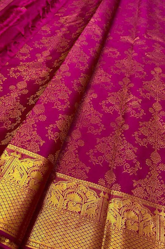 Exquisite Pink Kanjeevaram Handloom Pure Silk Saree: Timeless Elegance - Luxurion World