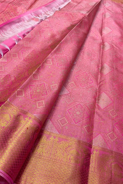 Pink Kanjeevaram Handloom Pure Silk Saree: Exquisite Elegance for Every Occasion - Luxurion World