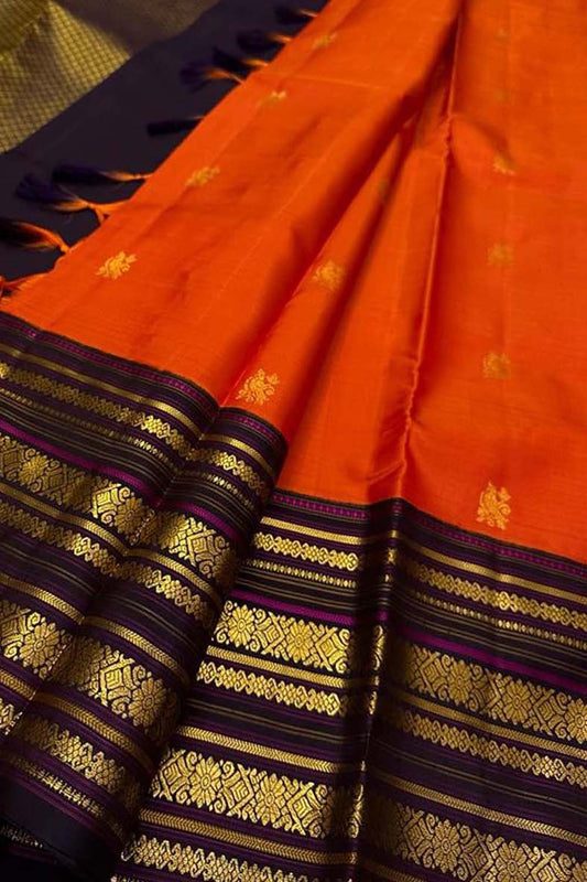 Exquisite Orange Kanjeevaram Handloom Pure Silk Saree: A Timeless Masterpiece - Luxurion World