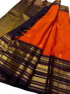 Exquisite Orange Kanjeevaram Handloom Pure Silk Saree: A Timeless Masterpiece - Luxurion World
