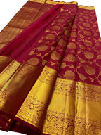 Elegant Maroon Kanjeevaram Handloom Pure Silk Saree - Luxurion World