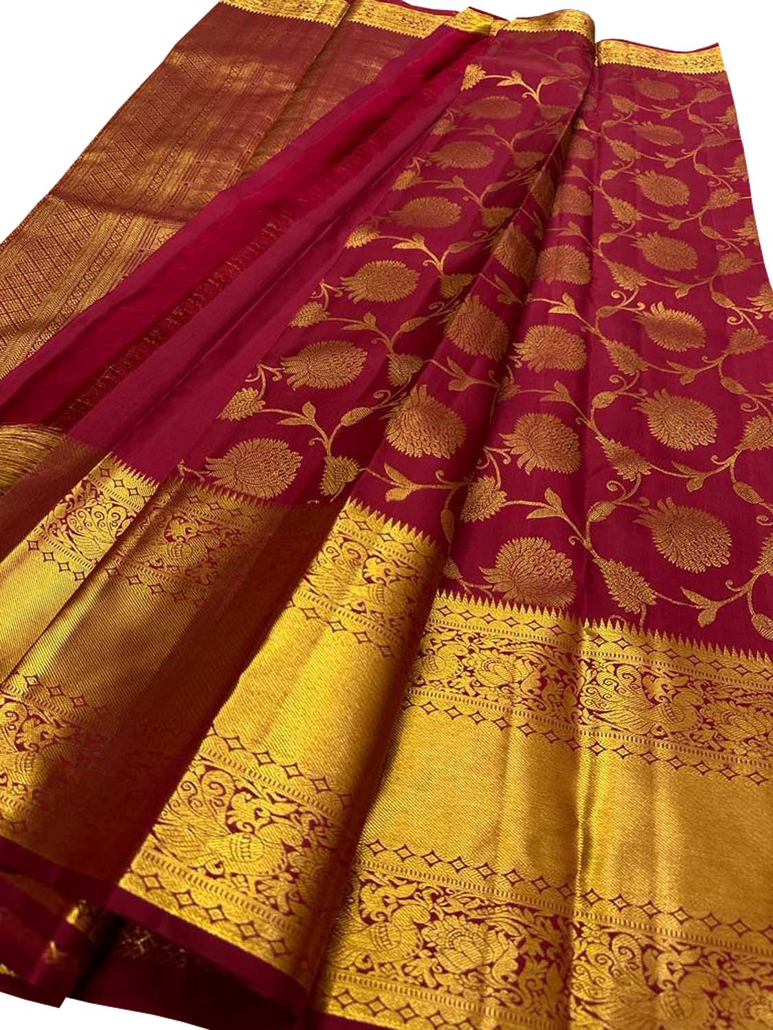 Elegant Maroon Kanjeevaram Handloom Pure Silk Saree - Luxurion World