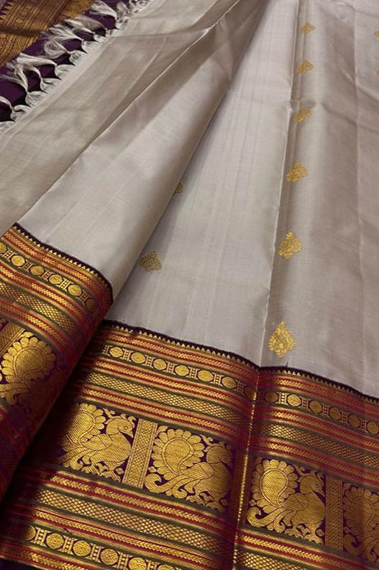 Elegant Grey Kanjeevaram Handloom Pure Silk Saree - Luxurion World