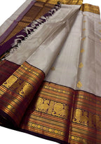 Elegant Grey Kanjeevaram Handloom Pure Silk Saree - Luxurion World