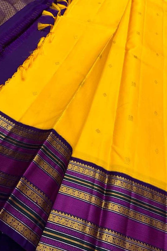 Exquisite Yellow Kanjeevaram Handloom Pure Silk Saree: Timeless Elegance - Luxurion World