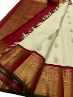 Elegant Off White Kanjeevaram Handloom Pure Silk Saree - Luxurion World