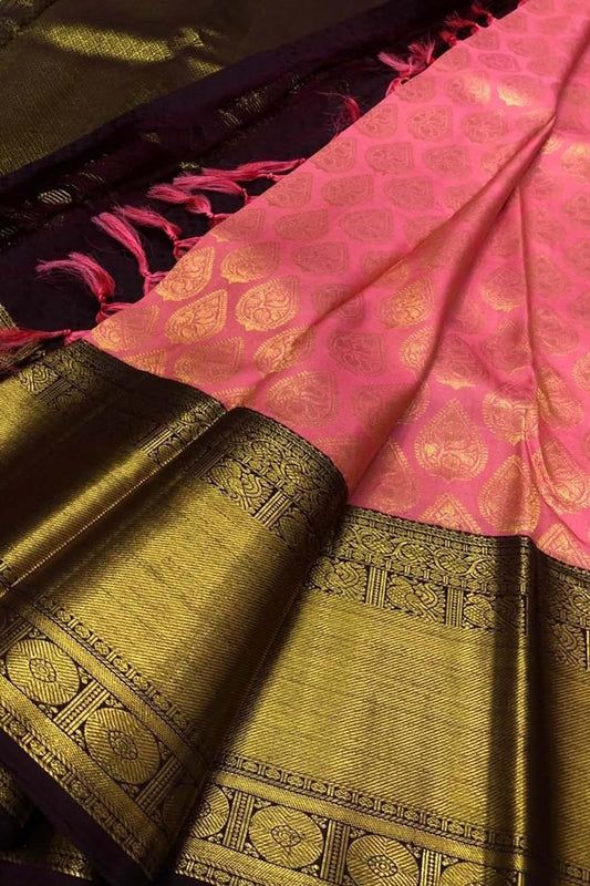 Exquisite Pink Kanjeevaram Handloom Pure Silk Saree: Timeless Elegance - Luxurion World