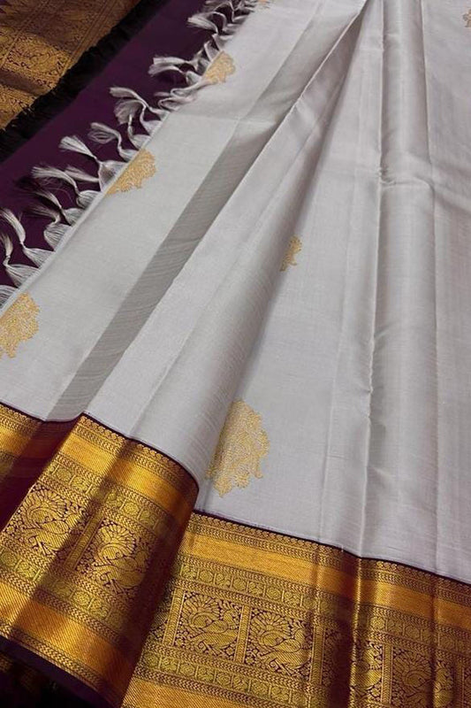 Elegant Grey Kanjeevaram Handloom Pure Silk Saree - Luxurion World
