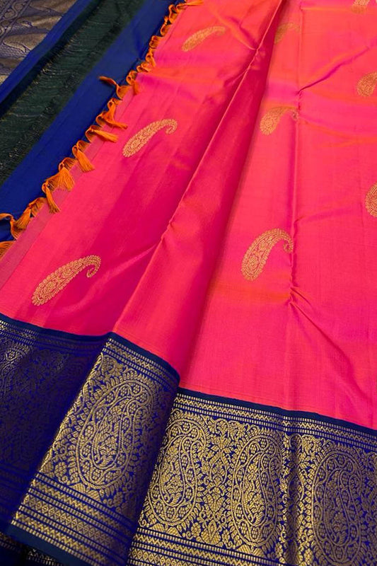 Exquisite Pink Kanjeevaram Handloom Pure Silk Saree: A Timeless Elegance