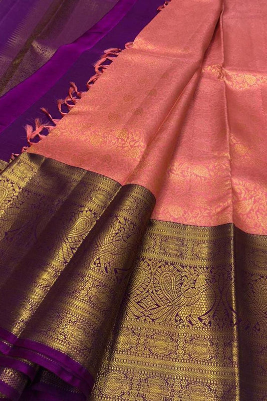 Exquisite Pink Kanjeevaram Handloom Pure Silk Saree: Timeless Elegance - Luxurion World