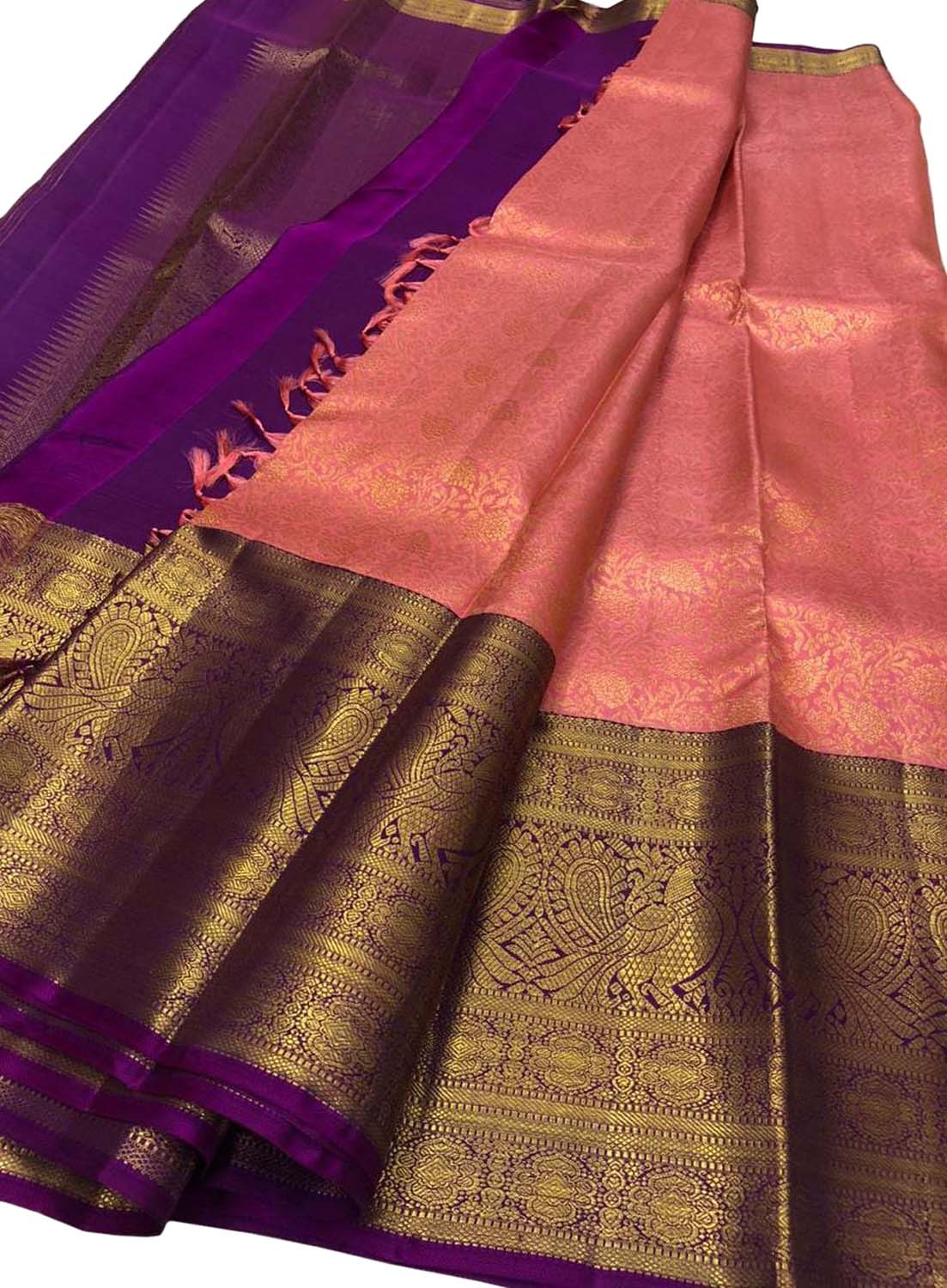 Exquisite Pink Kanjeevaram Handloom Pure Silk Saree: Timeless Elegance - Luxurion World
