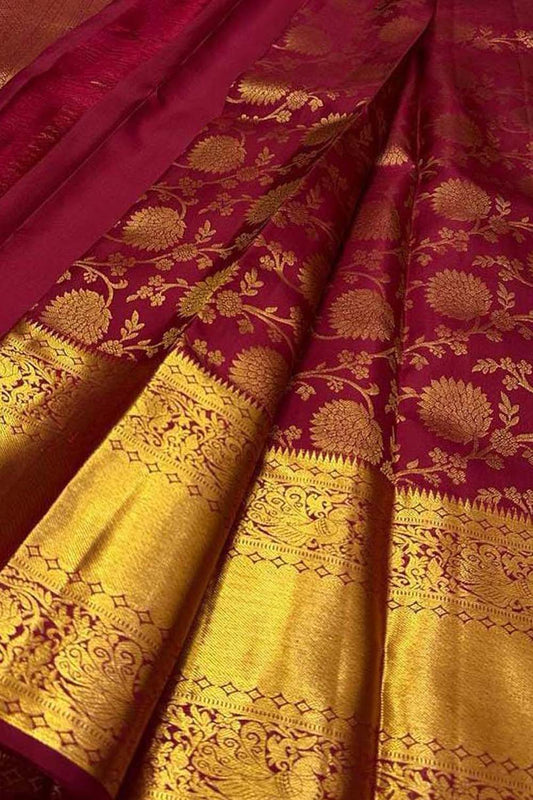 Red Kanjeevaram Handloom Pure Silk Saree - Luxurion World