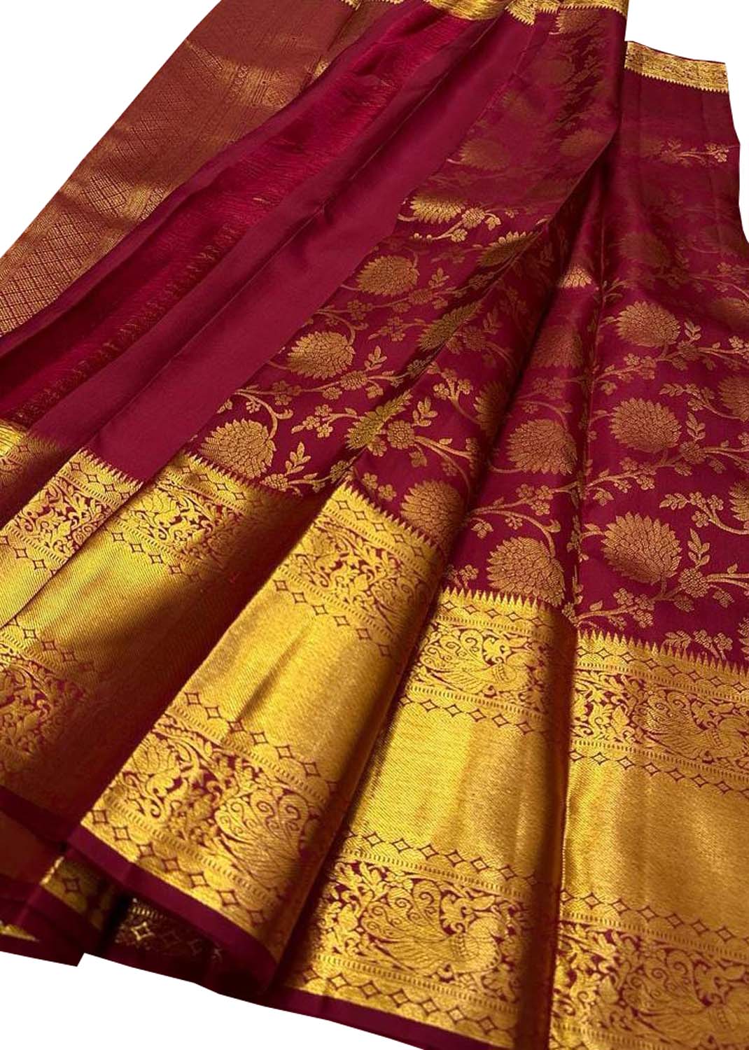 Red Kanjeevaram Handloom Pure Silk Saree - Luxurion World