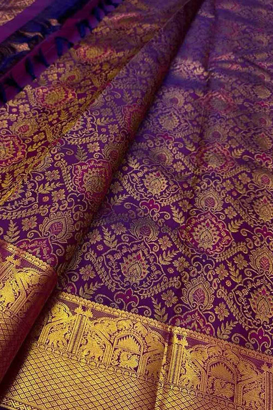 Purple Kanjeevaram Handloom Pure Silk Saree - Luxurion World